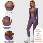 Ladies Gym Wear Supplier - V Neck Bra Thumb Hole Jacket High Waist Leggings