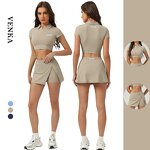 Sports Fitness Set Manufacturer - POLO Collar Crop Shirt 2 in 1 Shorts