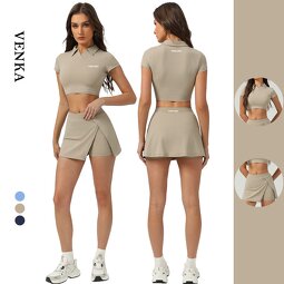 Sports Fitness Set Manufacturer - POLO Collar Crop Shirt 2 in 1 Shorts