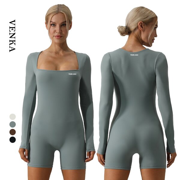 One Piece Athletic Wear Factory - Square Neck Bodysuits Quick-drying Short Sleeve