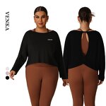 Plus Size Top Supplier - Loose Fit Open Back Long Sleeve Mesh Holes Quick Dry