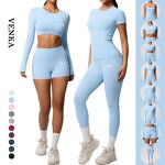 Women's Gym Set Supplier - Sling Tank Top Full Zip Jacket No T Line Leggings