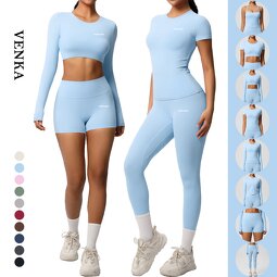 Women's Gym Set Supplier - Sling Tank Top Full Zip Jacket No T Line Leggings