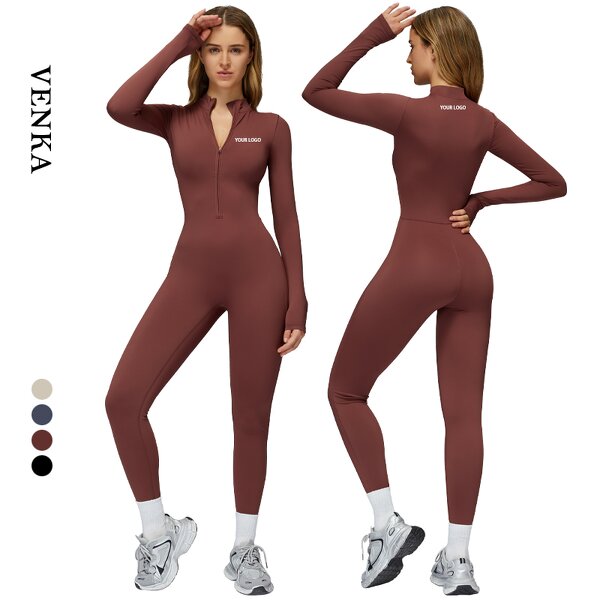 Autumn Winter Bodysuit Factory - Front Zipper No T Line Leggings Long Sleeves