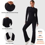 Flare Leg Bodysuit Factory - Half Zipper Slim Fit High Waist Gym Rompers