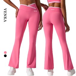 Flared Yoga Pants Factory - High Waist V Cut Butt Lifting Contrast Color Leggings