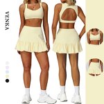 Sports Suit Manufacturer - Wide Strap Bra Pleated Skirt Yoga Set