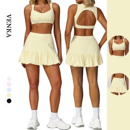 Sports Suit Manufacturer - Wide Strap Bra Pleated Skirt Yoga Set