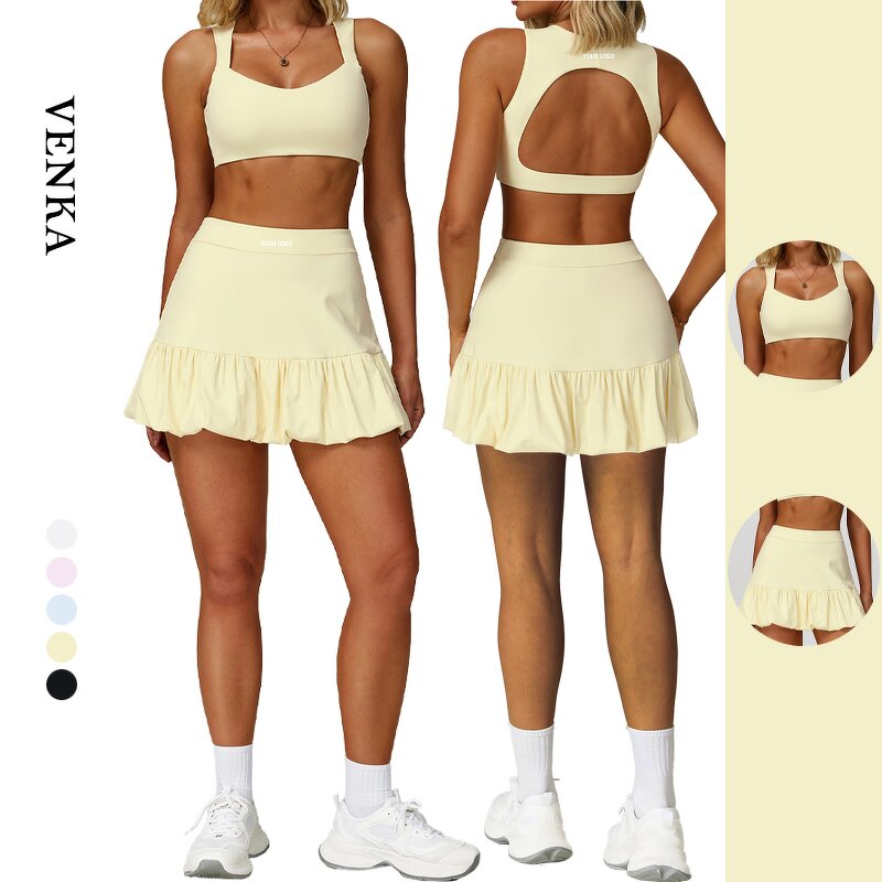 Sports Suit Manufacturer - Wide Strap Bra Pleated Skirt Yoga Set
