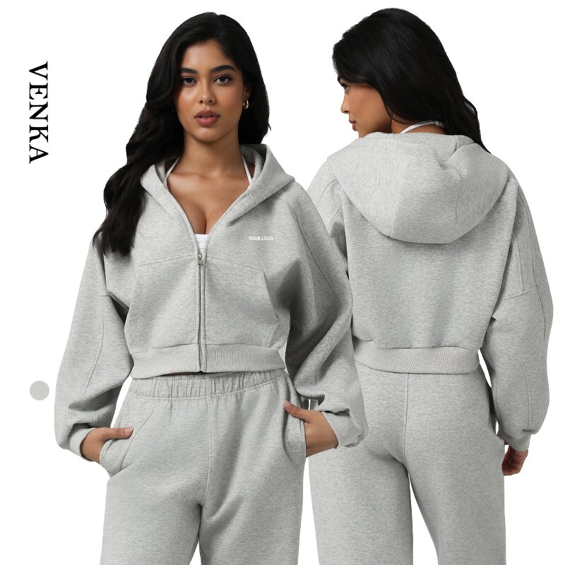 Workout Hoodie Factory - Full Zipper Loose Solid Sportswear Sweatshirt Pockets