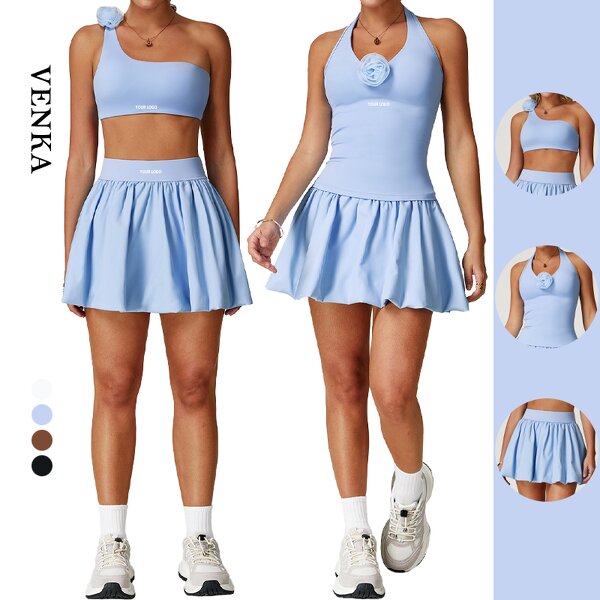 Tennis Skirt Set Manufacturer - One Shoulder Bra Crop Top Quick Dry