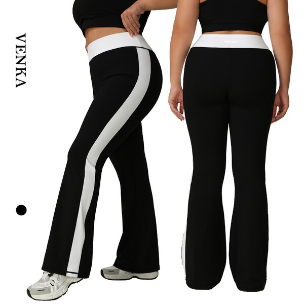 Plus Size Sweatpants Factory - Contrast Color High Waist Gym Fitness Flared Pants