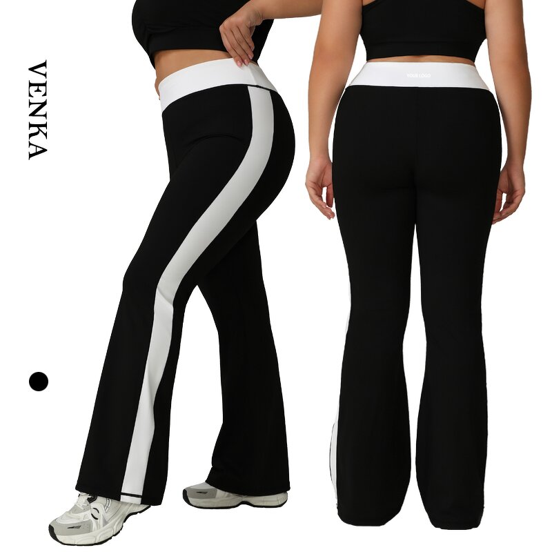 Plus Size Sweatpants Factory - Contrast Color High Waist Gym Fitness Flared Pants