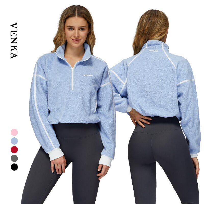 Winter Sweat Shirt Factory - Half Zip Stand-up Collar Contrasting Colors Running