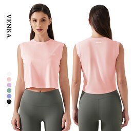 Gym Wear Top Supplier - 100% Polyester Round Neck Loose Crop Top Sleeveless