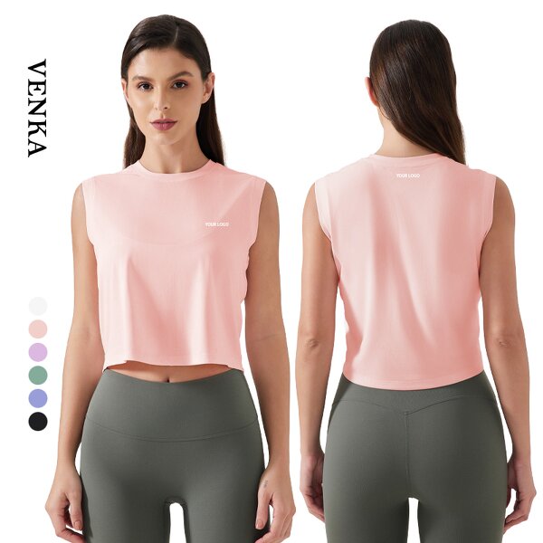 Gym Wear Top Supplier - 100% Polyester Round Neck Loose Crop Top Sleeveless