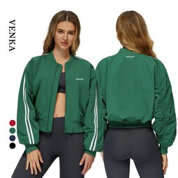 Cropped Sports Jacket Supplier - Zip up Stand Collar Pockets Long Sleeve