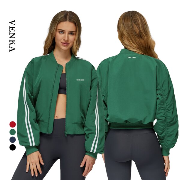 Cropped Sports Jacket Supplier - Zip up Stand Collar Pockets Long Sleeve
