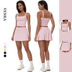 Girl Sports Set Supplier - Flat Collar Crop Top 2 in 1 Shorts Skirts