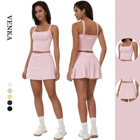 Girl Sports Set Supplier - Flat Collar Crop Top 2 in 1 Shorts Skirts