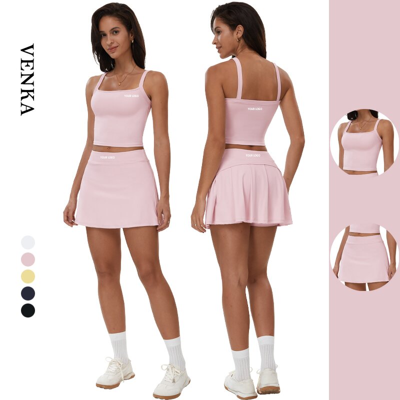 Girl Sports Set Supplier - Flat Collar Crop Top 2 in 1 Shorts Skirts