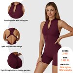 Gym Bodysuit Manufacturer - Half Zipper Butt Backless Sleeveless Slim Fit