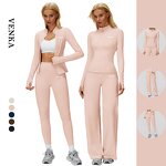 Autumn Winter Gym Set Supplier - Windproof Zip Jacket Skinny Wide-leg Pants