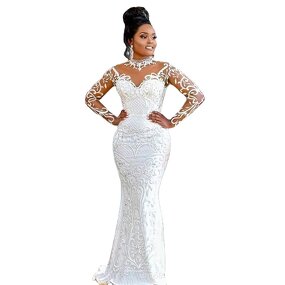 African Wedding Dress Manufacturer - OEM/ODM Luxury Round Neck Mermaid Gown
