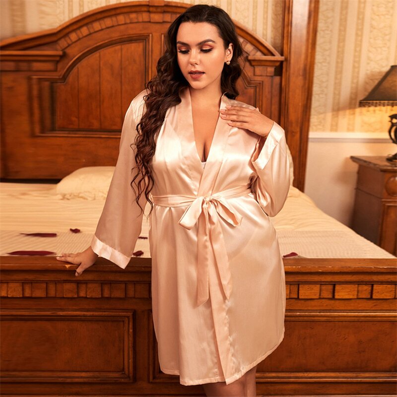 Bathrobe Manufacturer - OEM/ODM Plus Size Loose White Lace Edge Pajamas