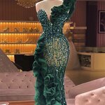 Evening Dress Manufacturer - OEM/ODM Green Bling One-Shoulder Floor-Length Gown