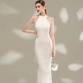 Evening Dress Manufacturer - OEM/ODM Luxury Silver Sequin Strapless Fishtail Gown