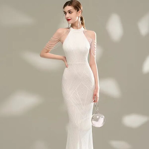 Evening Dress Manufacturer - OEM/ODM Luxury Silver Sequin Strapless Fishtail Gown