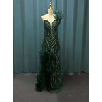 Evening Dress Manufacturer - OEM/ODM Green Bling One-Shoulder Floor-Length Gown