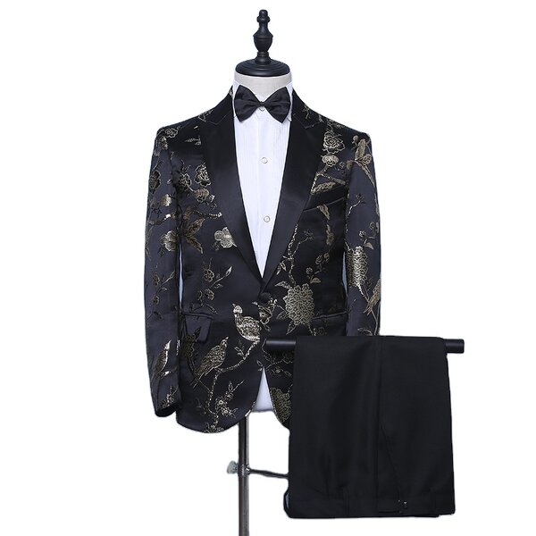 Men's Suit Manufacturer - OEM/ODM Two Piece Embroidery Tuxedo Groom Suit