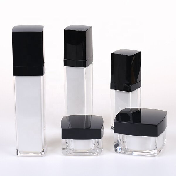 Acrylic Skincare Jar Supplier - Luxury Black Square Empty with Pump