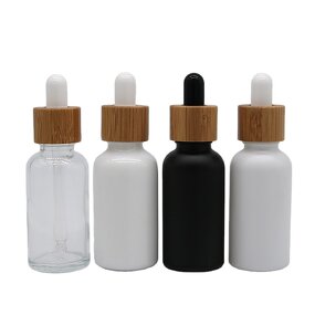 Glass Serum Bottle Factory - 30ml Bamboo Lid Frosted Custom Color