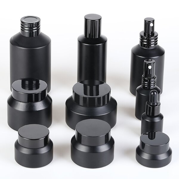 Glass Bottle Manufacturer - Custom Frosted Matte Black Cosmetic Jar