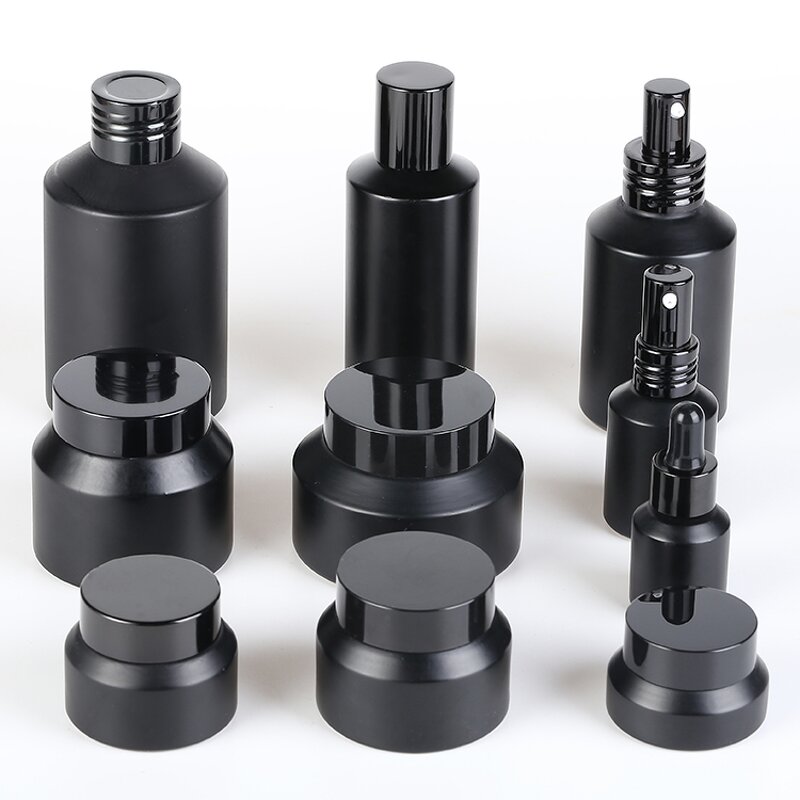 Glass Bottle Manufacturer - Custom Frosted Matte Black Cosmetic Jar