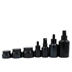 Glass Bottle Set Supplier - 15-125ml Slanted Shoulder Black Lotion