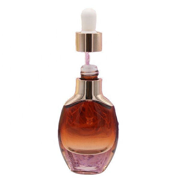 Glass Serum Bottle Supplier - 15-30ml Luxury Flat Round Rose Gold