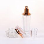 Cosmetic Glass Bottle Set Manufacturer - Custom Hexagon Aluminum Pump