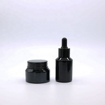 Glass Bottle Set Supplier - 15-125ml Slanted Shoulder Black Lotion