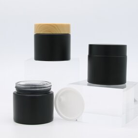 Glass Cream Jar Factory - 60g Matte Black with Bamboo Lid Eye Cream