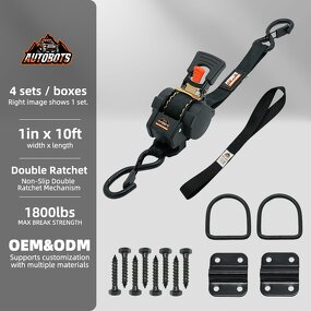 Ratchet Tie Down Strap Kit Supplier - 1"x10Ft 1800Lbs Retractable 4Pcs