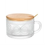 Glass Milk Tea Cup Supplier - Hot Sale 450ml with Bamboo Lid and Spoon