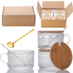 Glass Milk Tea Cup Supplier - Hot Sale 450ml with Bamboo Lid and Spoon