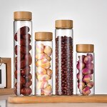 Glass Jar Supplier - 47mm Clear Round with Bamboo Lid for Tea Spice