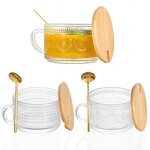 Glass Milk Tea Cup Supplier - Hot Sale 450ml with Bamboo Lid and Spoon
