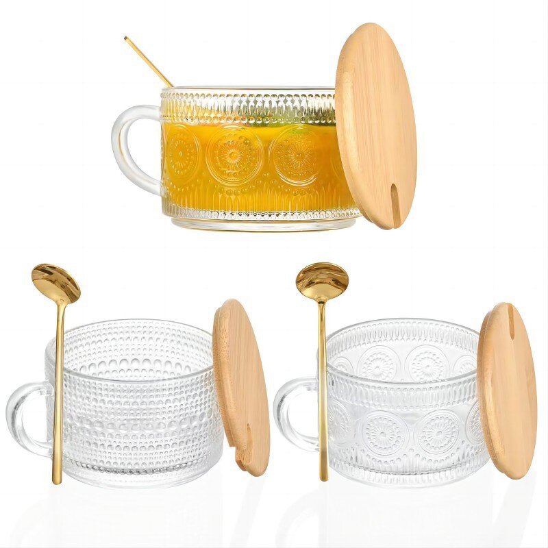Glass Milk Tea Cup Supplier - Hot Sale 450ml with Bamboo Lid and Spoon