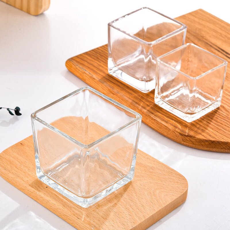 Glass Candle Jar Factory - Thick Bottom Square Empty Candlestick Holder